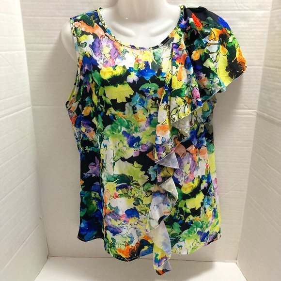 Vanessa Alexandra Floral Blouse Top Sleeveless Ruffle Made in Italy Multicolor M - Picture 1 of 10